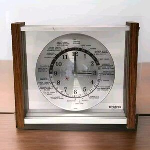 Verichron Quartz Time Zone Mantel Clock Japan Red Airplane J52 Wood BACK COVER